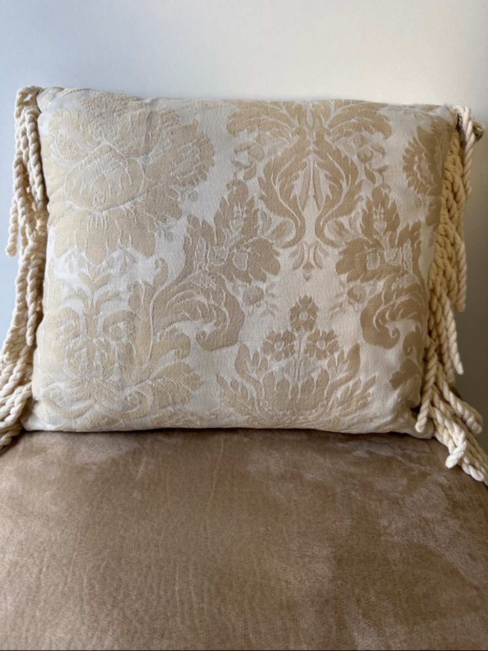 Bundle of 2 Gold Damask Bolster Tassel & Cream with gold accents Pillows - Picture 4 of 9